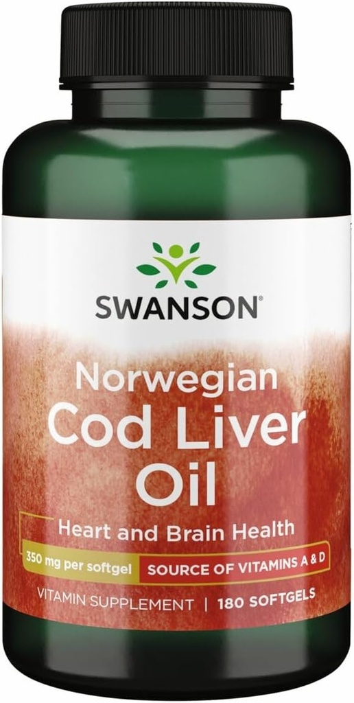 Swanson Cod Liver Oil - Wellness Supplement Proting Bone, Skin Health, Vision Support & Immune System Function w/High Abxia Vitamin A - (180 Softgels, 350 mg Her)