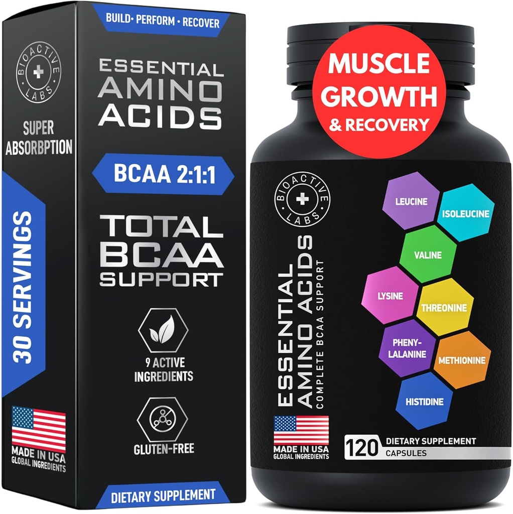 Essential Acids Supplement for Women & Men - Vegan BCAA Amino Asit Kompleksi Tüm 9 BCAAs Essential Reeses - Advanced Workout Power & Recovery Formula - 120 EAA BCAA Pills