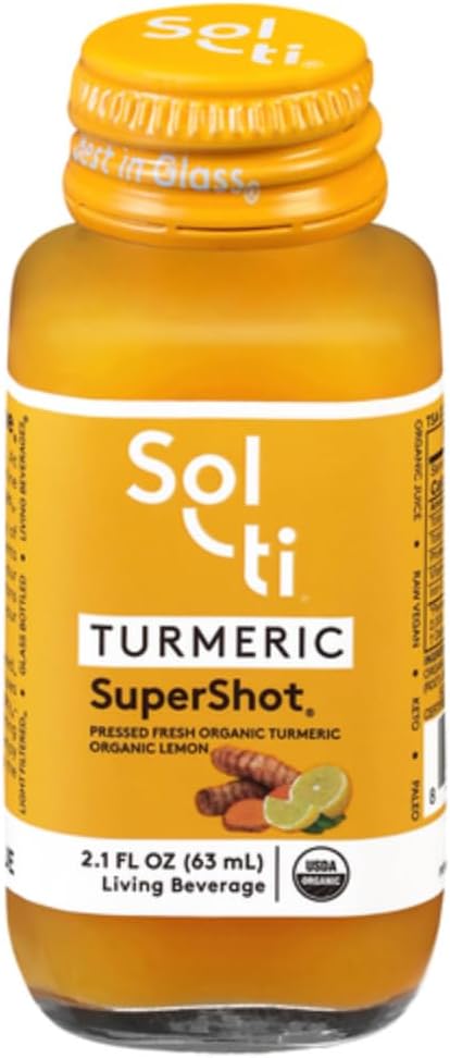 Sol-ti Organic Turmeric SuperShot Drink, Black Pepper Ενισχύει την απορρόφηση και τη βιοδιαθεσιμότητα της κουρκουμίνης στην κουρκουμίνη για να βοηθήσει στην κοινή υποστήριξη, SuperFood, 12 Pack (2.1 fl oz)