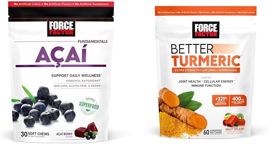 Force Factor Acai μαλακά μάσημα για την ανοσοποιητική υποστήριξη και καλύτερο συμπλήρωμα κοινής υποστήριξης κουρκουμά HydroCurc κουρκουμίνη, 30 και 60 μαλακά μάσημα