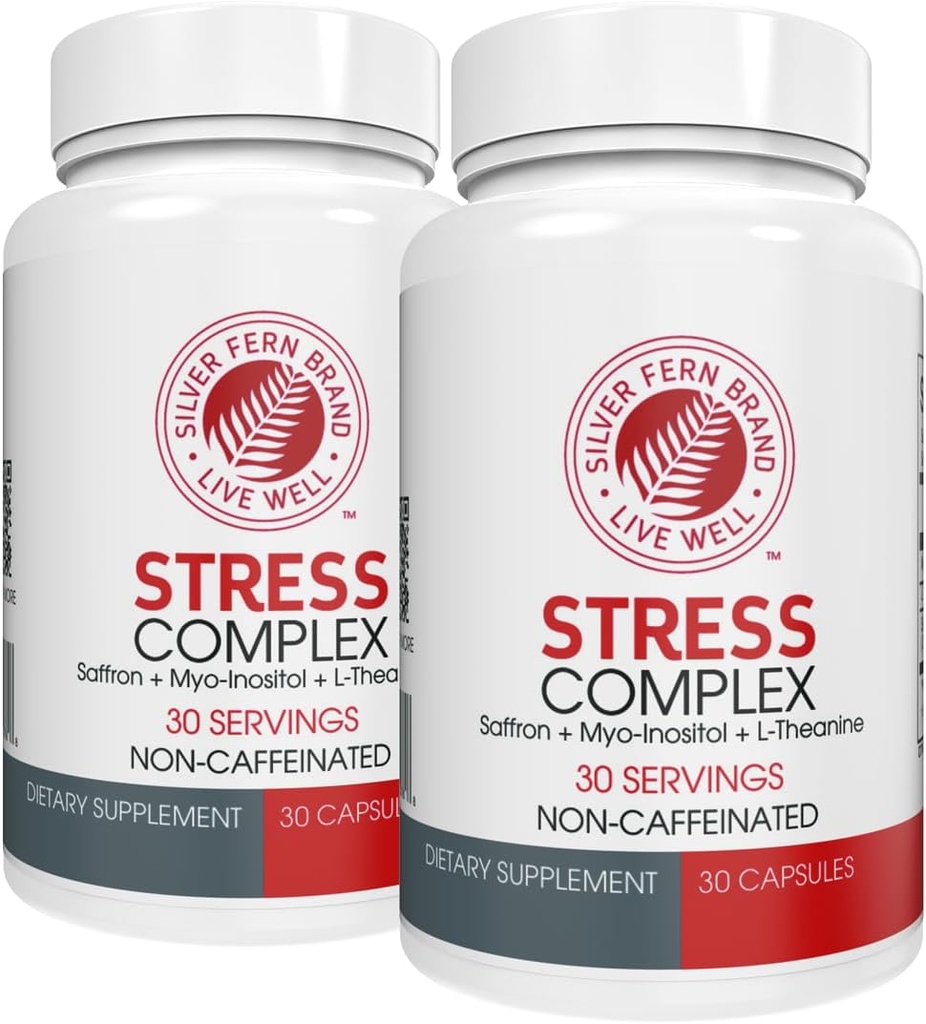 Silver Fern Stres Kompleksi Tamam - Caffeine olmadan - Uyku, Endişe, Mood & More - Saffron Supplements, L-Theanine Supplement, & Myo-inositol - Natural Stress Relief Supplement (Pack of 2)