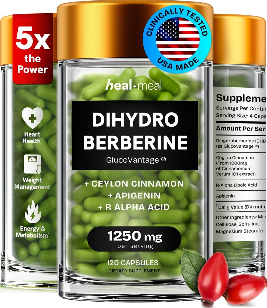 Dihidrberine Supplement - Dehidr Berberine Organik - Super Berberine Supplement with Ceylon Cinnamon & R Alpha Lipoic Acid & Apigenin - Hydroberine 120 caps (1 Pack)