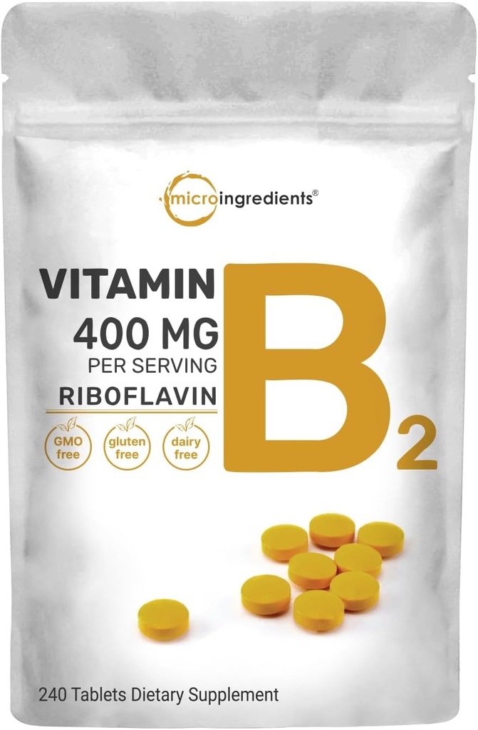 Mikro Malzemeler Riboflavin Vitamin B2, 400mg Per Servis, 240 Mini Tabletler | Temel Vitamin B Supplement | Enerji Üretimi için B Vitaminleri | Swallow, Non-GMOB
