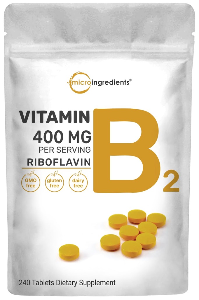 Mikro Malzemeler Riboflavin Vitamin B2, 400mg Per Servis, 240 Mini Tabletler | Temel Vitamin B Supplement | Enerji Üretimi için B Vitaminleri | Swallow, Non-GMOB