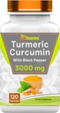 Tnvitamins Turmeric Curcumin Capsules with Black Pepper | 3000 MG - 120 Capsules | Ekstra Güçlü Altın Turmeric Curcumin Supplement | ABD'de Üretilen |