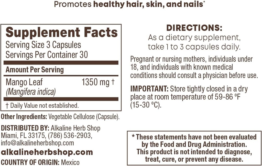 Herb Shop Mango Leaf Supplement 90 Capsules