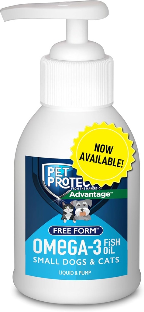 Pet Cat & Small Dog Omega-3 Supplement, Proprietary Free Form Mix, Normal Inflammatory Response, Liquid Pump, 4-oz.