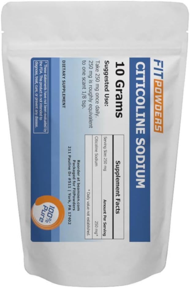 Citicoline Toz, CDP Choline Toz Pure ile Scoop, Non-GMO, Memory ve Learning için Bilişsel Supplement (10 Grams)