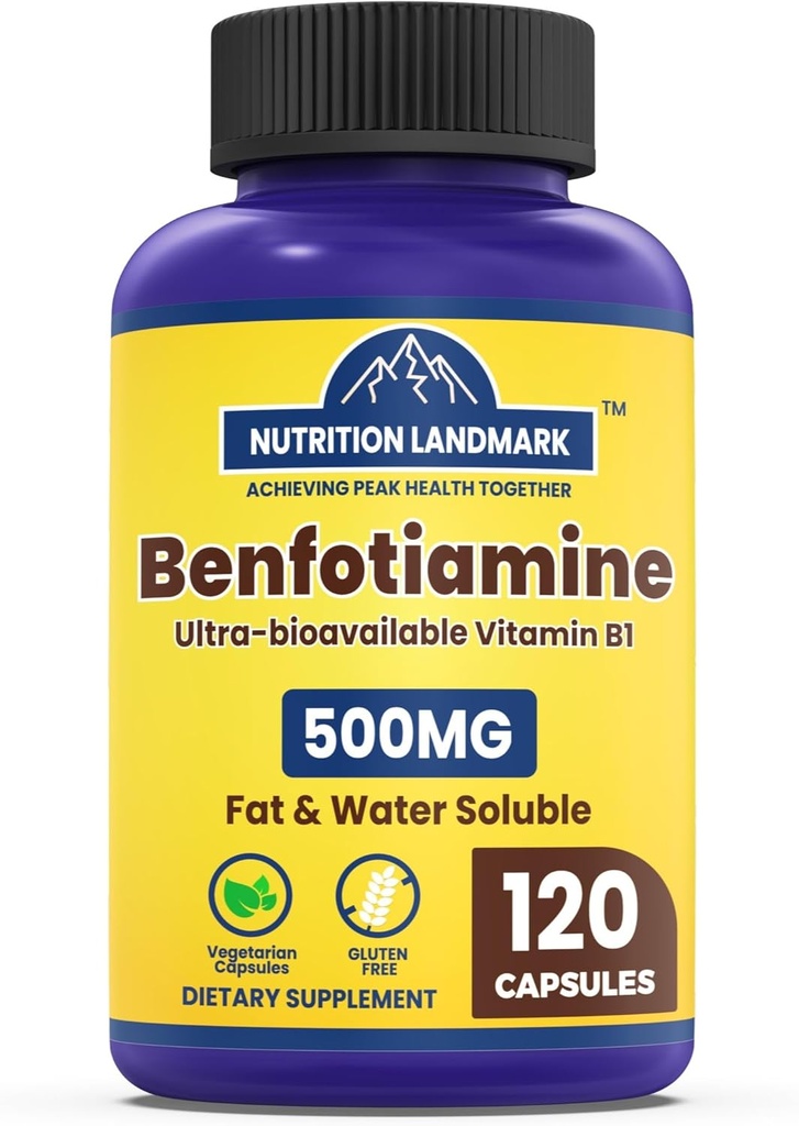 Benfotiamine 500mg ανά υπηρεσία, 120 κάψουλες λαχανικών (250mg ανά καψάκιο) – Λιποδιαλυτή βιταμίνη Β1 Συμπλήρωμα θειαμίνης – 3ο μέρος δοκιμαστεί, Vegan, μη ΓΤΟ, Χωρίς γλουτένη
