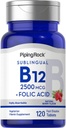 Piping Rock Vitamin B12 Sublingual | 2500 mcg | 120 Tabletler | Folic Acid | Tamam for Women and Men | Berry Flavor | Vegetarian, Non-GMO, Gluten Free