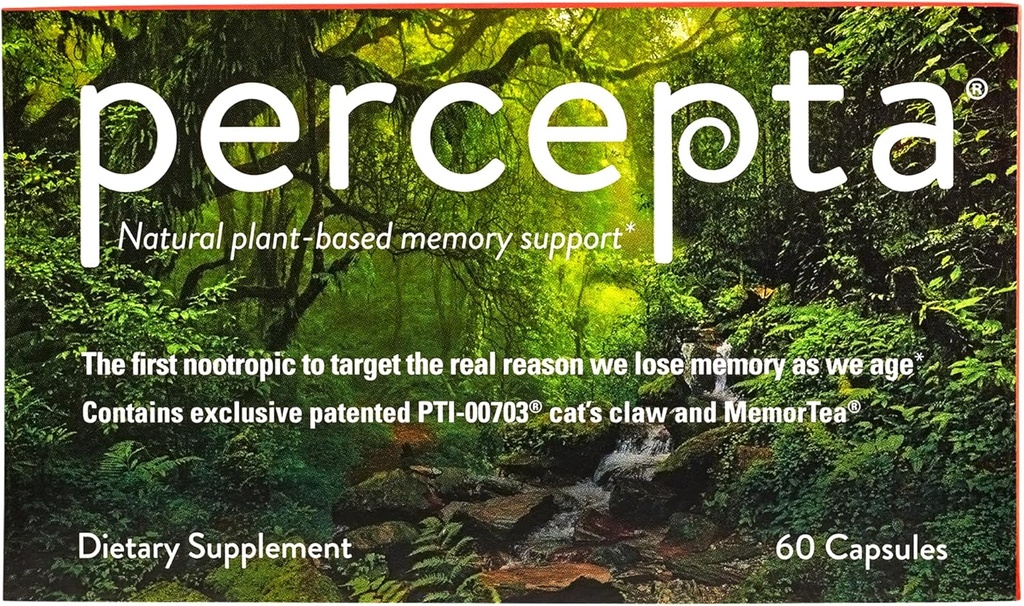 Percepta Plant-Based Memory Support - Natural Nootropic Brain ATM - Memory, Focus, Concentration - 30 Day Supply