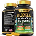 Goldenseal Root Supplement - 10in1 Formula - Echinacea, Berberine, Turmeric, Cayenne Pepper, Ginger, Apple Pectin, Neem, & More - Digestive Health Support - 120 Capsules