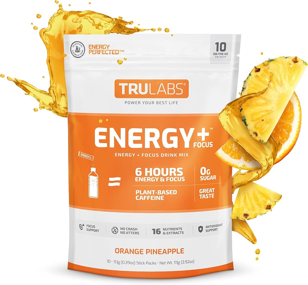 TRULABS Αντοχή, ενέργεια + εστίαση, σε σκόνη μείγμα ποτών, πορτοκαλί ανανά (10ct)