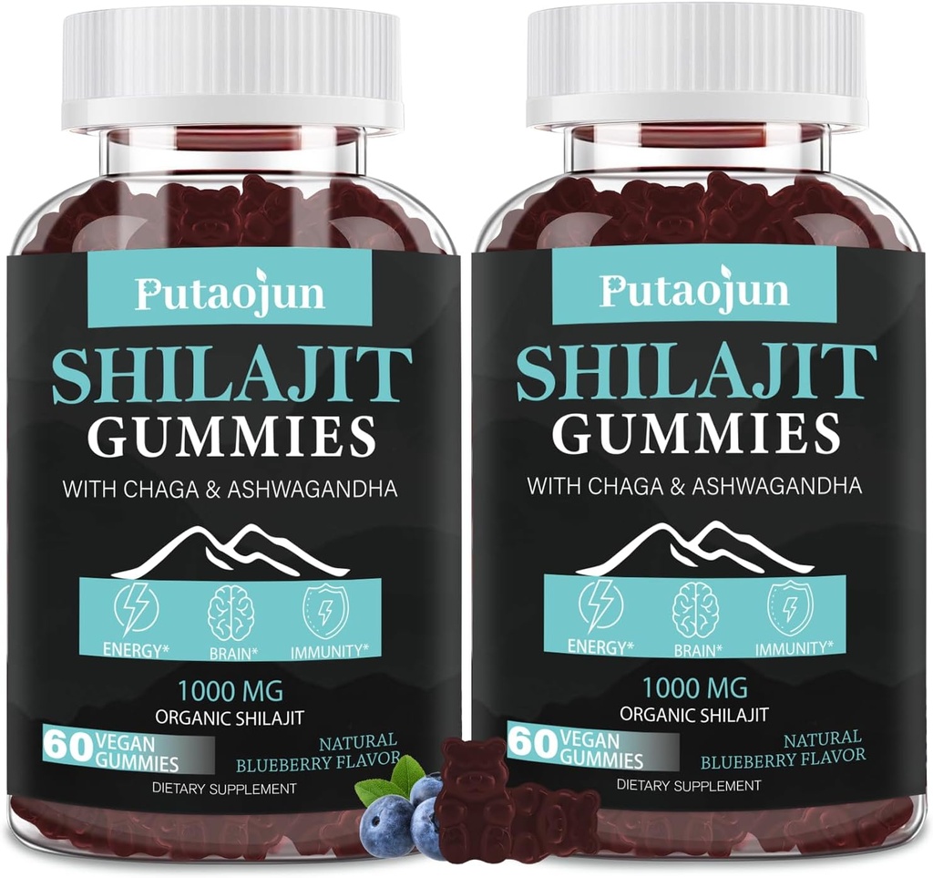 Shilajit Gummies για το Man & Woman. Χρυσοί Σιλατζίτ Γκάμιες των Ιμαλαΐων. 1000mg Pure Shilajit, 200mg Ashwagandha, 200mg Chaga, 100mg Ginseng, 100mg Saw Palmatto, 60mg Μαύρο λάδι σπόρων
