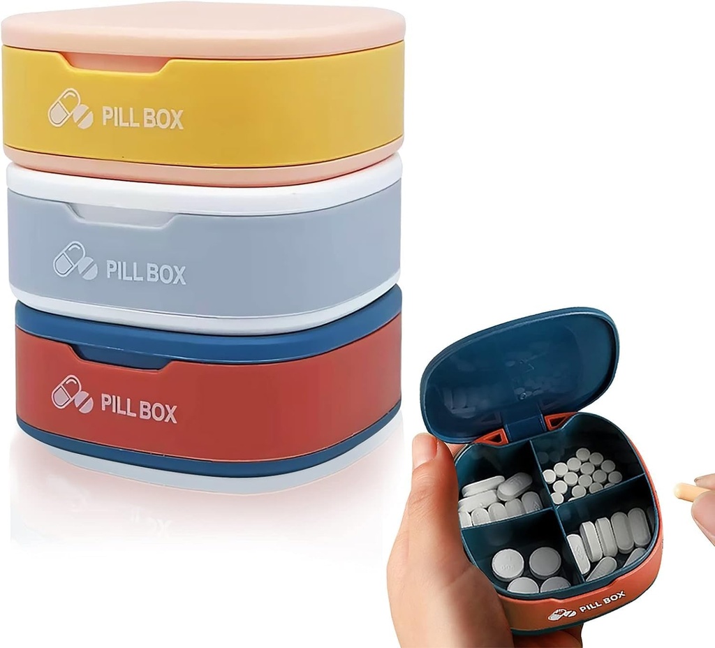 3, Pill Box 4 Karşılaştırma Pill Organizer Seyahat Pill Case Portable Pill Konteyner Haftalık Pill Holder for Pills Vitamin Oil (Mavi+Pink +Beyaz)
