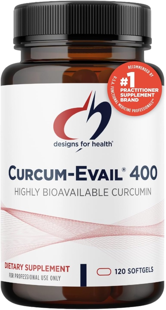 Σχέδια για την υγεία Curcum-Evail 400 - Βιοδιαθέσιμα συμπληρώματα κουρκουμίνης - Eval Emulsification Technology - Curcumin C3 Complex with Turmeric Oil + Vitamin E, Non-GMO (120 Softgels)