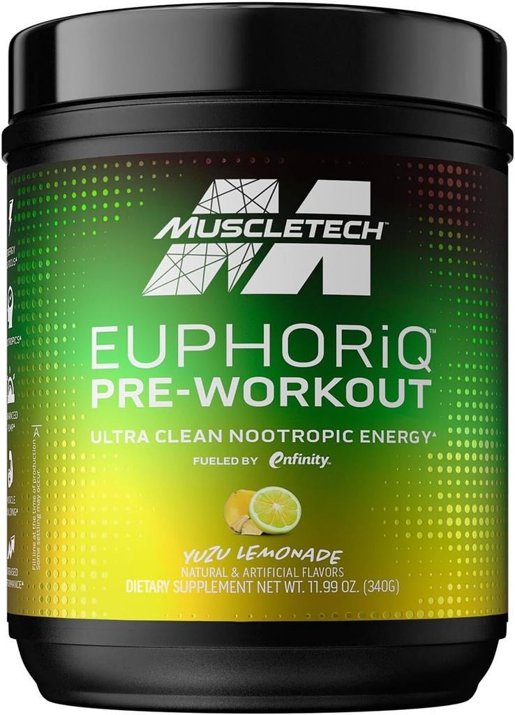 Pre Workout Toz KasTech EuphoriQ PreWorkout Smart Pre Workout Toz for Men & Women Caffeine Metabolite Yakıtlı Paraxanthine Yuzu Lemonade (20 hizmet)