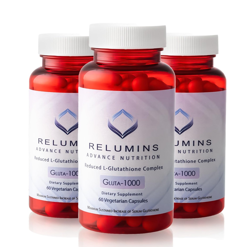 Relumins Advance Nutrition Gluta 1000 - L-Glutathione, Alfa Lipoic Acid & Rose HIPS - Antioksi Support for Skin & Genel Wellness - 60 Veg Capsules x 3 Şişe (90-Day Supply)