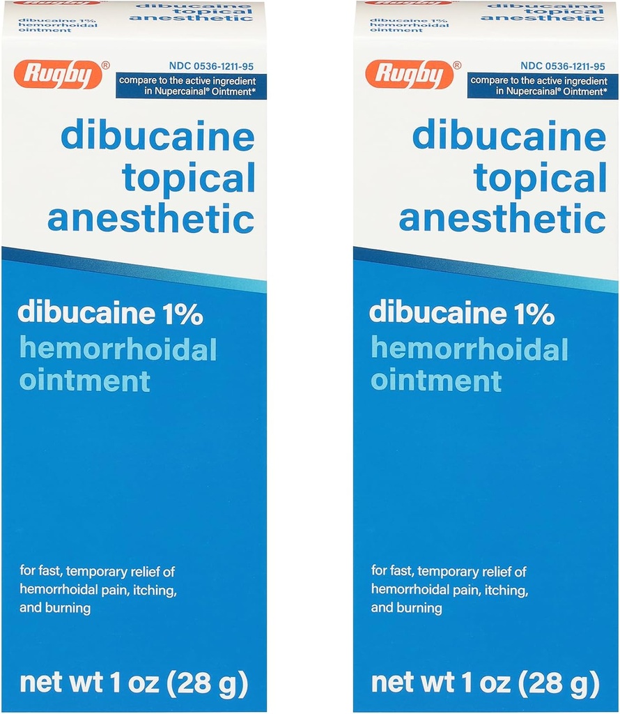 Rugby Dibucaine Topic Anesthetic 1% Αλοιφή αιμορροΐδων - Κρέμα ανακούφισης πόνου για φαγούρα και κάψιμο, Θεραπεία αιμορροΐδων, Anti Itch Cream 1 Oz (2 Pack)