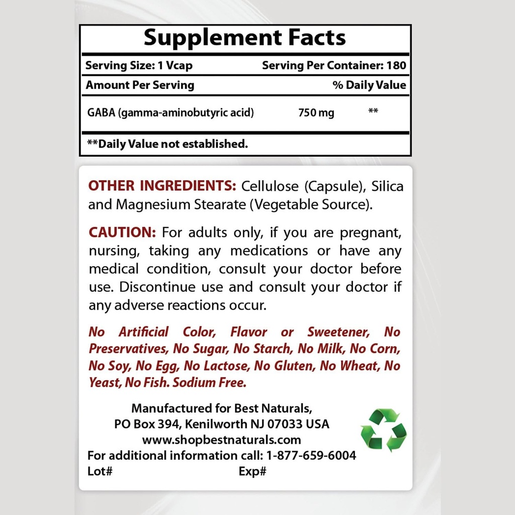 Best Naturals GABA Συμπλήρωμα 750mg & L-Θεανίνη 200mg