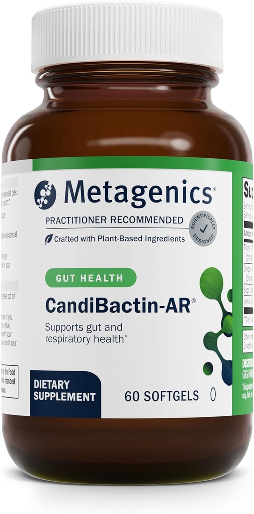 Μεταγονικά CandiBactin-AR - αιθέρια έλαια Orγανης & θυμαριού με φασκόμηλο & βάλσαμο λεμονιού - Υποστηρίζει Digestive Health, Microbial Balance & GI Comfort - Enteric Coated Softgels - Χωρίς γλουτένη - 60 Softgels