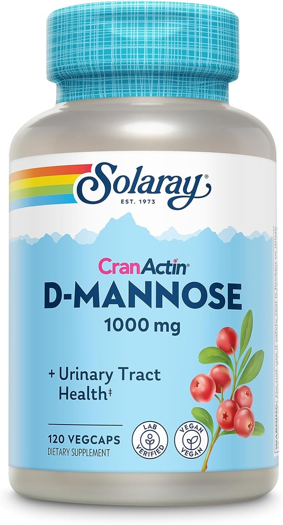 SOLARAY D-Mannose 1000 mg with CranActin Cranberry Extract - D Mannose and Cranberry Supplement with Vitamin C - Supports Urinary Tract Health - Vegan, 60-Day Garantili