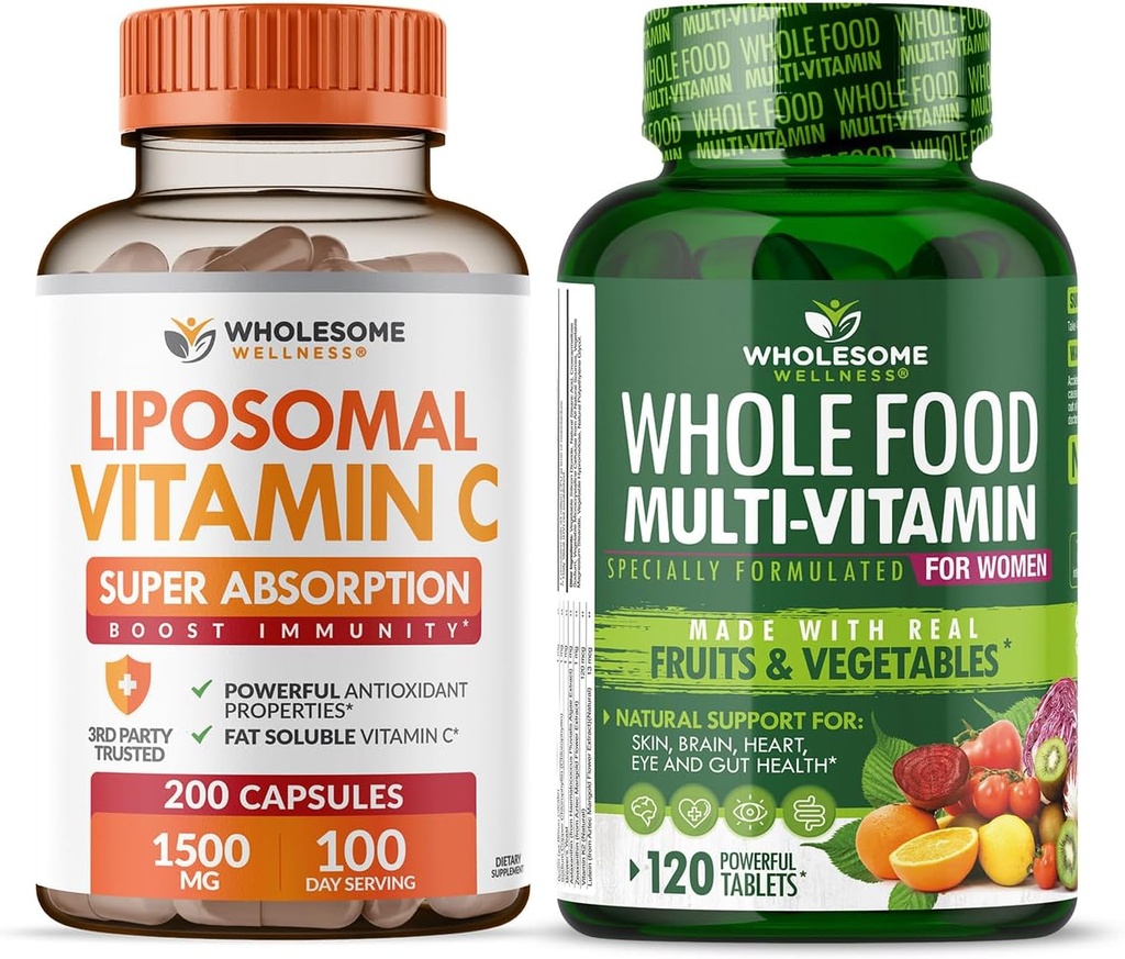 Allsome Wellness Liposomal Vitamin C Capsules (200 Pills 1500 mg Buffered) Yüksek Apsiyon VIT C + Tüm Gıda Kadınlar için Çokvitamin - Doğal Çok Vitaminler, Mineraller, Organik Türler