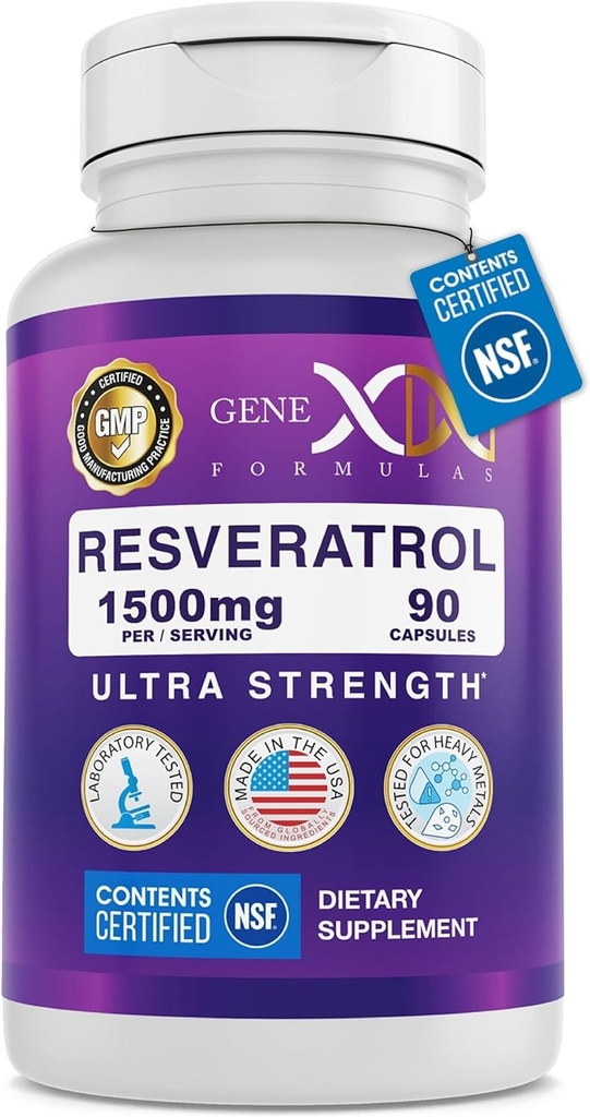 Genx Formulas Resveratrol 1500 mg Sağlıklı Ağlama için Tamamlandı – NSF Güvenlik, Kalite ve Etiket Hassasiyeti için Onaylandı – Potent Antioksi & Sağlıklı Ağlama Formula - Gluten Free 90 Counting Formula - Gluten Free 90 Count