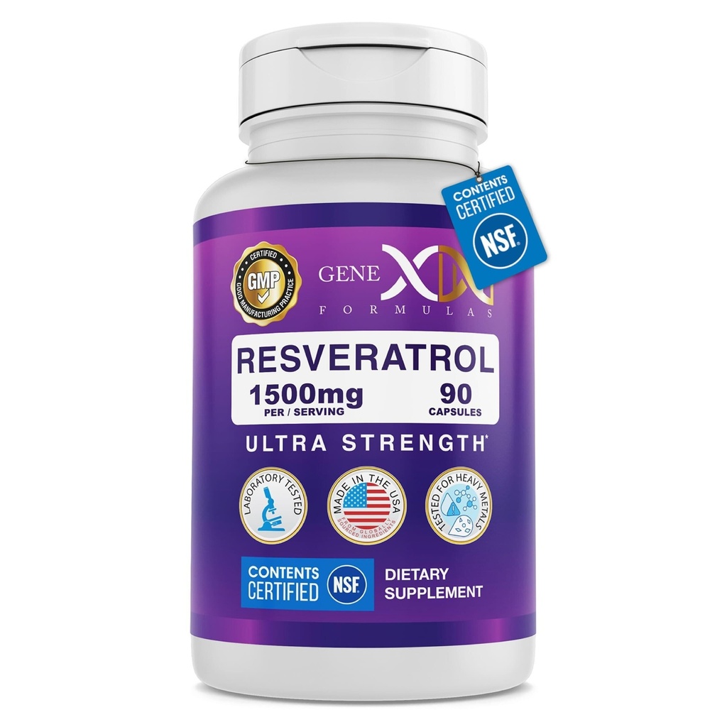 Genx Formulas Resveratrol 1500 mg Sağlıklı Ağlama için Tamamlandı – NSF Güvenlik, Kalite ve Etiket Hassasiyeti için Onaylandı – Potent Antioksi & Sağlıklı Ağlama Formula - Gluten Free 90 Counting Formula - Gluten Free 90 Count