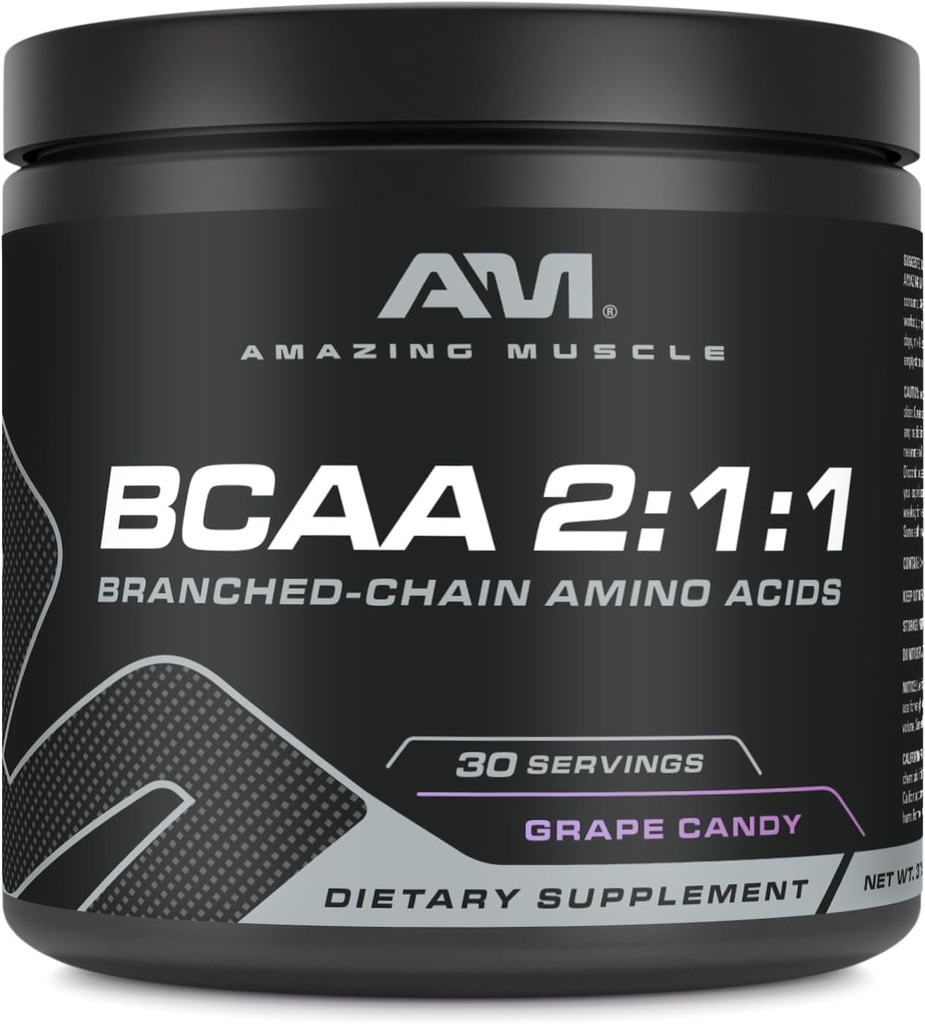 Amazing Muscle BCAA 2:1:1 | 30 Servisler | Doğal Flavor | 315 Grams Toz | Branşlı Zincir Amino Asits Supplement | ABD'de Made (30 Hizmet, Grape Candy)