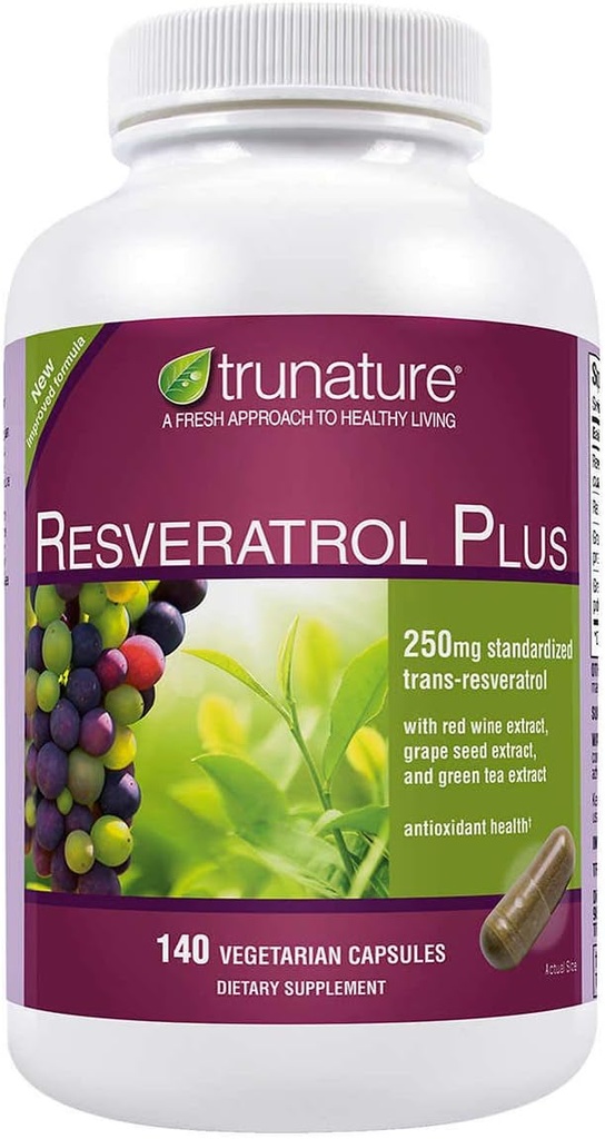 TruNature Resveratrol Plus, 250 Milligram Standardized Trans-Resveratrol 140 Vegetarian Κάψουλες