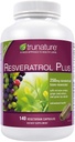 Tru Nature Resveratrol Plus, 250 Milligram Standartlaştırılmış Trans-Resveratrol 140 Vegetarian Capsules