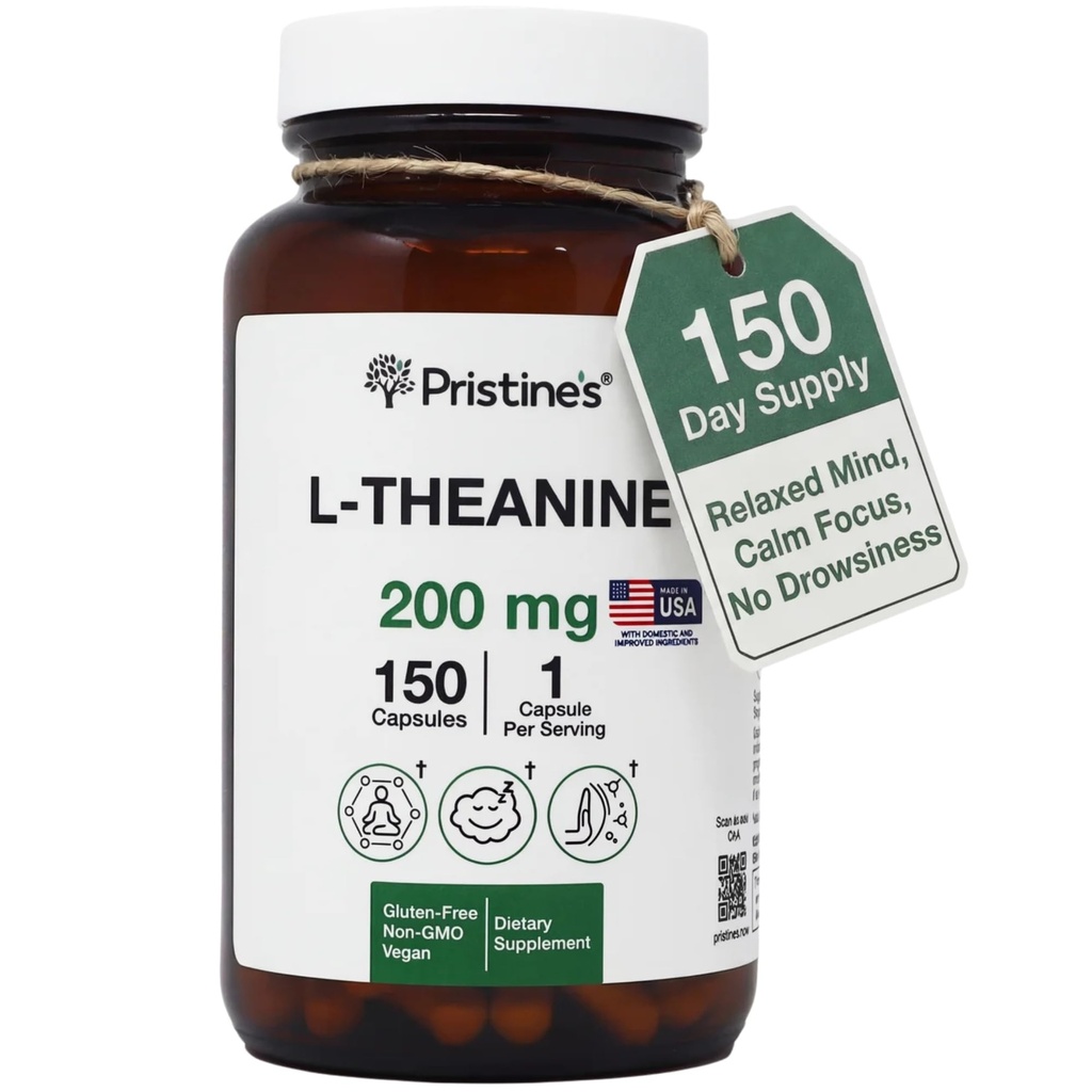 PRISTINE'S L Theanine Sleep Quality Support Platinum Acid Supplement - 200MG 150 Day Supply - Relaxation & Mood Support Capsules - Vegan Non-GMO & Gluten Ücretsiz