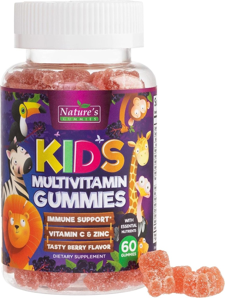 Çocuklar için Multivitamin - Daily Children's Multi Vitamin Gummies with Vitamin D, B Vitaminleri, çinko & More - Energy, Memory Focus & Immune Health Support - Natural Berry Flavor Chew - 60 Gummies