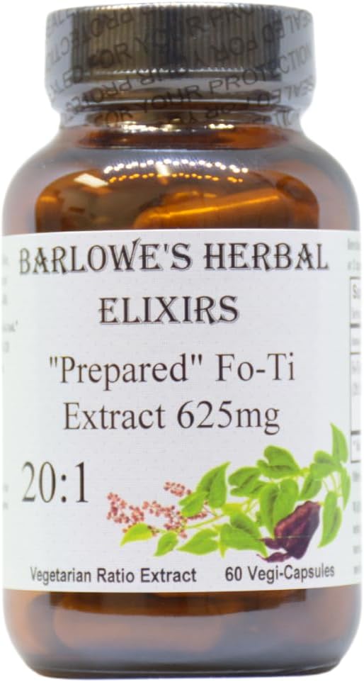 Fo-Ti | 20:1 He Shou Wu Extract | 625 mg Per Capsule | 60 Veggie Capsules | Geleneksel Çin Herbal Supplement | Stearate Free | Glass Şişeler