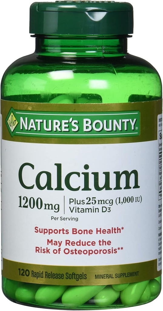 Nature's Bountyuba Absorbable 1200 mg with Vitamin D Liquid Filled, 120 Count