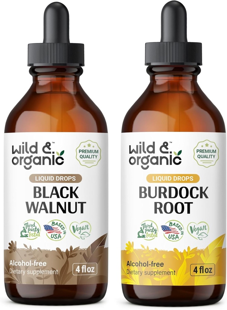 Wild & Organic Black Walnut Tincture 4 fl oz & Burdock Root Tincture 4 fl oz