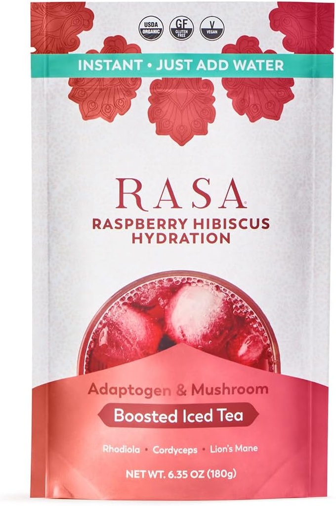 Rasa Raspberry Hibiscus Hydration | Organik Boosted Iced Tea with Adaptogens and Mushrooms | Gluten-Free, Premium Electrolyte Toz Iz / 24 Hizmet)