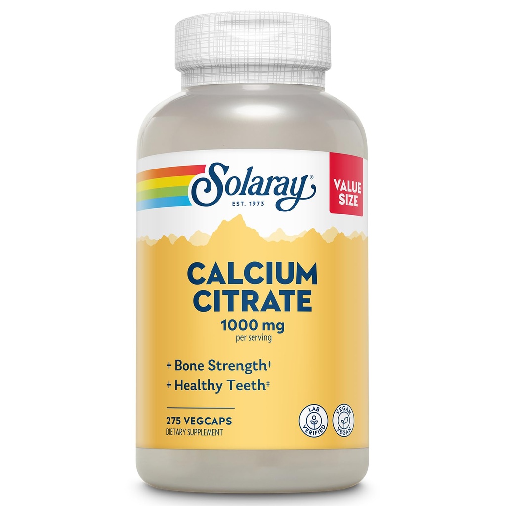Solarayelli Citrate 1000 mg - Chelated Food Supplement - The Bone Strength andhealth Teeth - Easy to Digest - 60-Day Garanti, Vegan - 68 Hizmet, 275 VegCaps