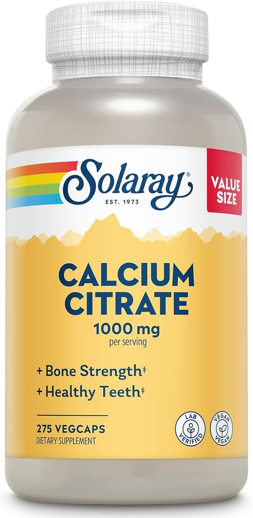 Solarayelli Citrate 1000 mg - Chelated Food Supplement - The Bone Strength andhealth Teeth - Easy to Digest - 60-Day Garanti, Vegan - 68 Hizmet, 275 VegCaps