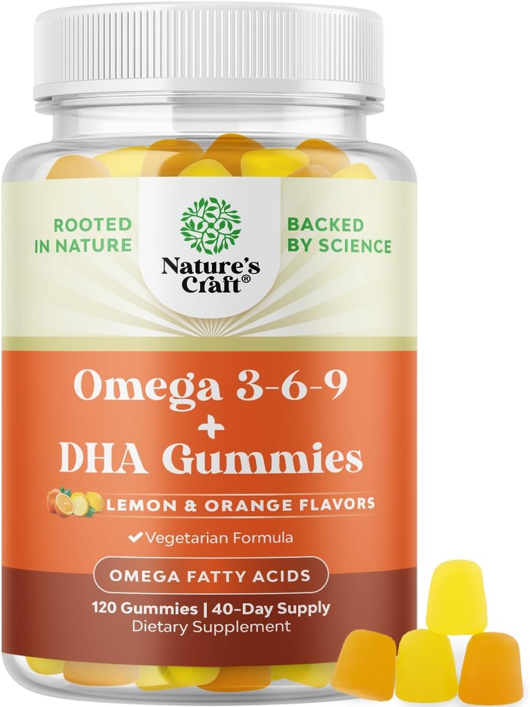 Vejetaryen Omega 3 Yetişkinler için Gummies - Vegetarian Omega 3 6 9 DHA Gummies for Brain Bone and Heart Health and Joint Support - Burpless Fish Free Plant Based Supplement Men Women
