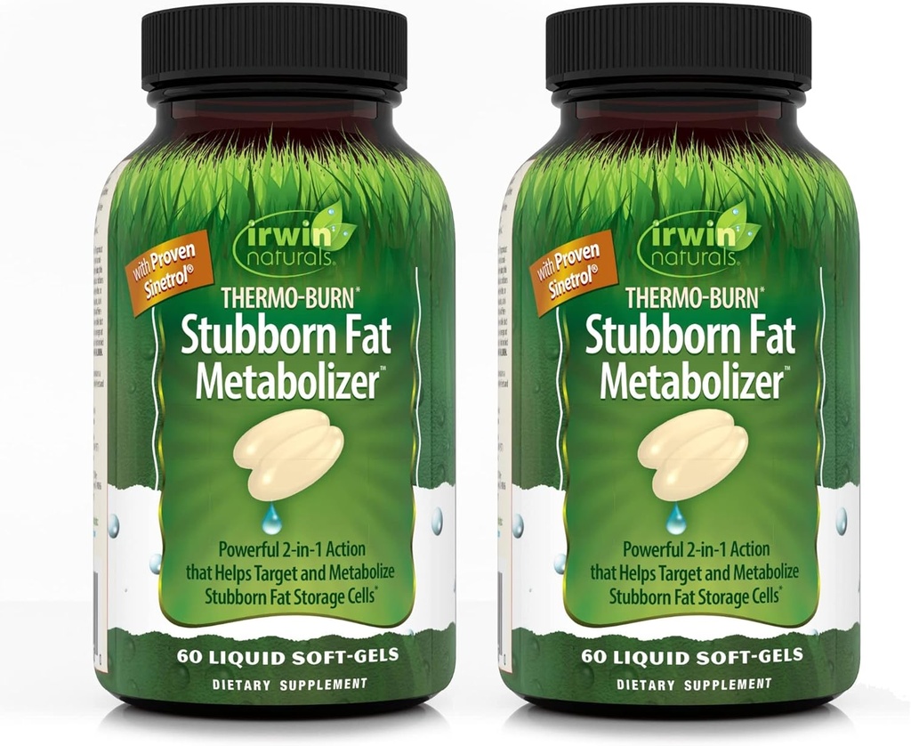 Irwin Naturals Thermo-Burn Stubborn Fat Metabolizer - 60 Sıvı Yumuşak-Gelişme, 2 Paket - Hedef & Metabolize Stubborn Fat Storage Hücrelerine Yardım - 40 Toplam Hizmet