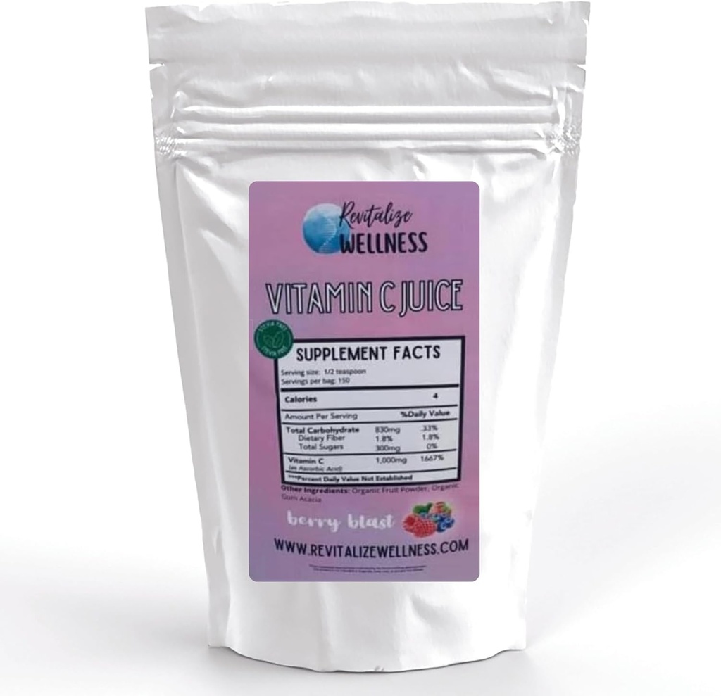 C Vitamin Toz | hizmet başına Ascorbik asit olarak 1000 mg Vitamin C | Berry Blast Flavor | Nodrew Sweetener | 150 Hizmet