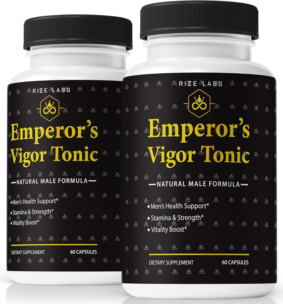 rize labs (Συσκευασία 2 Emperor's Vigor Tonic for Men, All-Natural Ανδρική Φόρμουλα, αρχικό συμπλήρωμα για την υποστήριξη της συνολικής υγείας και απόδοσης, επίσημες κριτικές (120 κάψουλες)