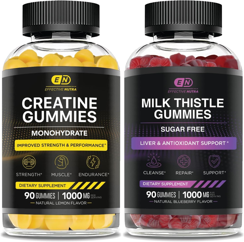 EFFECTIVE NUTRA Tinatine Monohidrat Gummies 90ct & Sugar Free Milk Butle Gummies 90ctle