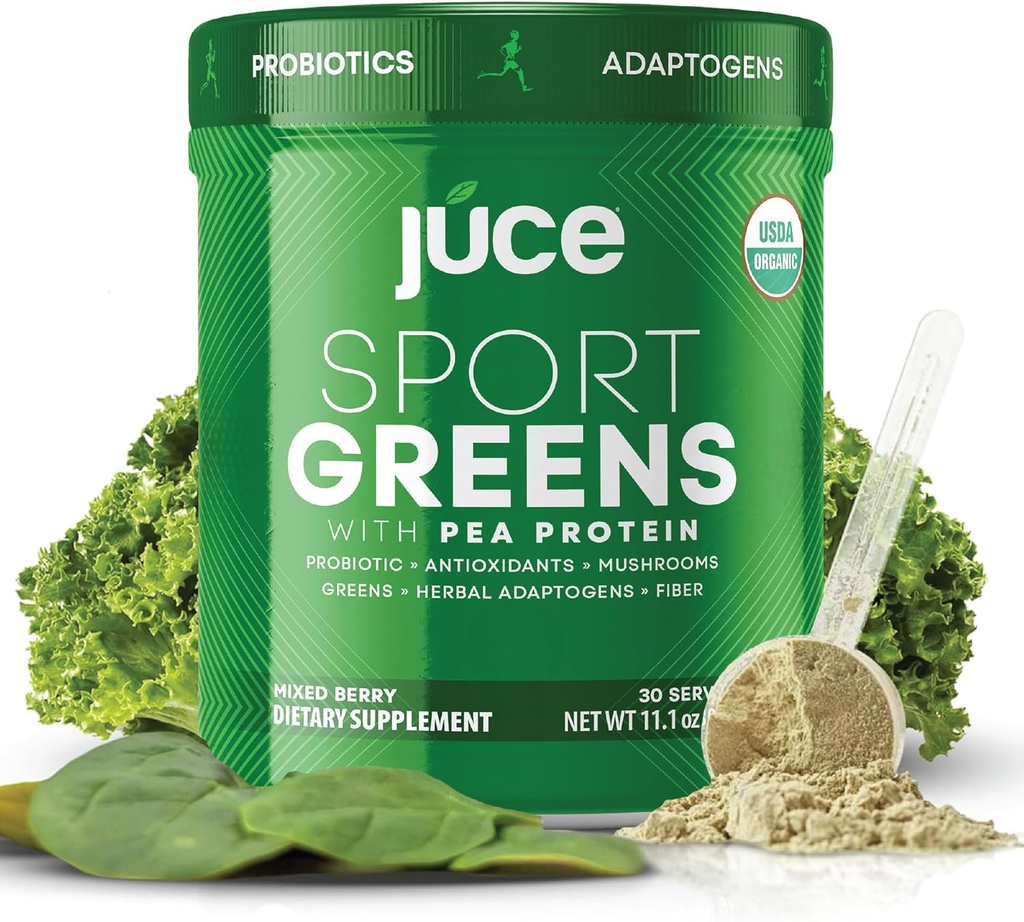 Juce SG7 Spor Yeşilleri Toz Tamam | Organik Bitki Temelli Protein | Yeşil Su Toz | Probiyotikler | Mushrooms | Karma Berry Flavor | 30 Hizmetler | Terra Kai Organiks
