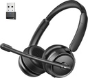 Bluetooth Headset with AI Gürültü Canceling Microphone, Stereo HiFi Bluetooth Kulaklıklar, Bilgisayar Ofis Çağrı Merkezi için USB Dongle ile Kablosuz Başlayın