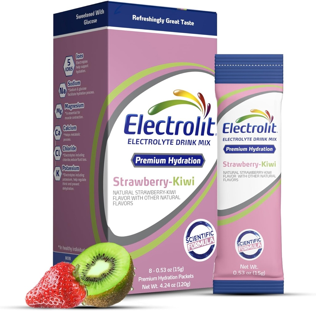Elektrolit Elektrolytes Toz Paketleri, Strawberry Kiwi 8 Pack, Tozlu Hydration Packets for Dehidr & Rehidrasyon, Post Workout Flavored Hydrating Drink Mix, Gluten Free Water Advancedr Sticks