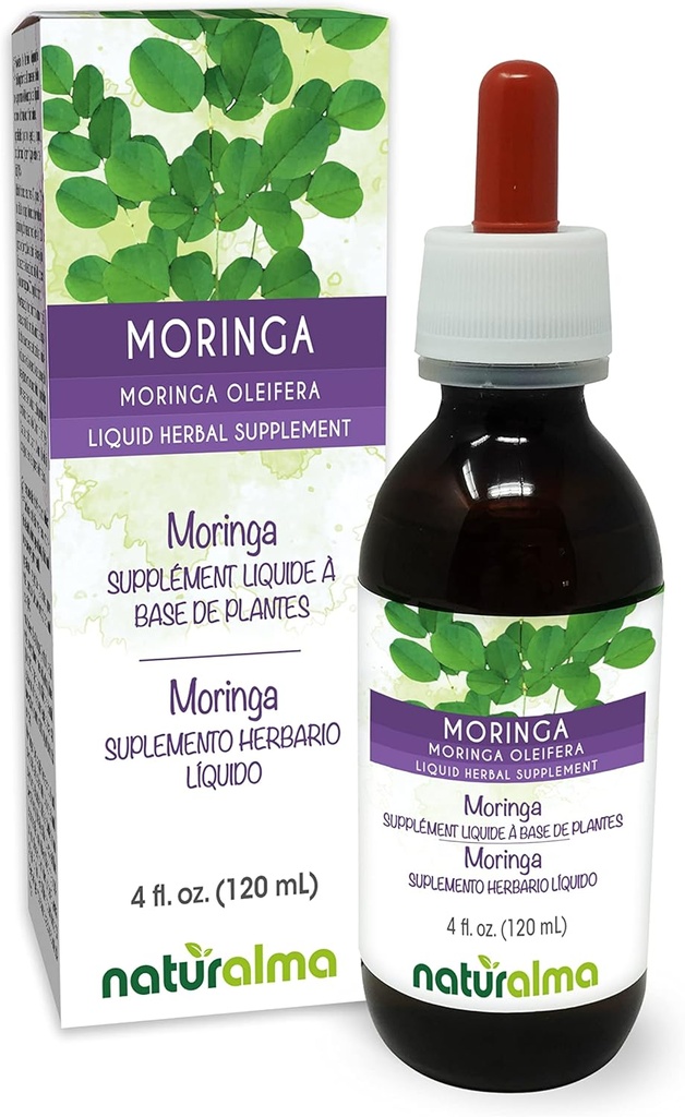 Naturalma Moringa (Moringa oleifera veya Moringa Aptera) Leaf Alkol-Free Tincture - 4 fl oz Liquid Extract in Drops - Herbal Supplement - Vegan