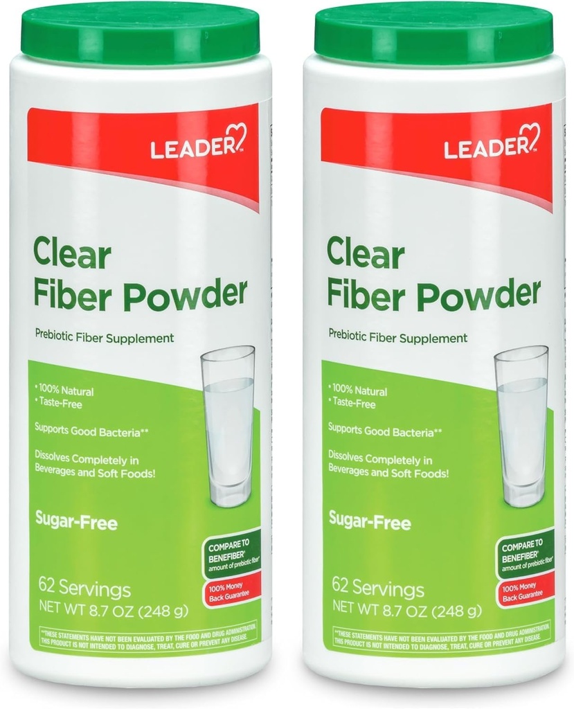 Leader Prebiotic Fiber Supplement Powder for Digestive Health, 100% Φυσικό Daily Fiber Powder, Χωρίς ζάχαρη, Χωρίς γεύση, Χωρίς γλουτένη, Μη ΓΤΟ, Χωρίς γεύση (Pack of 2)